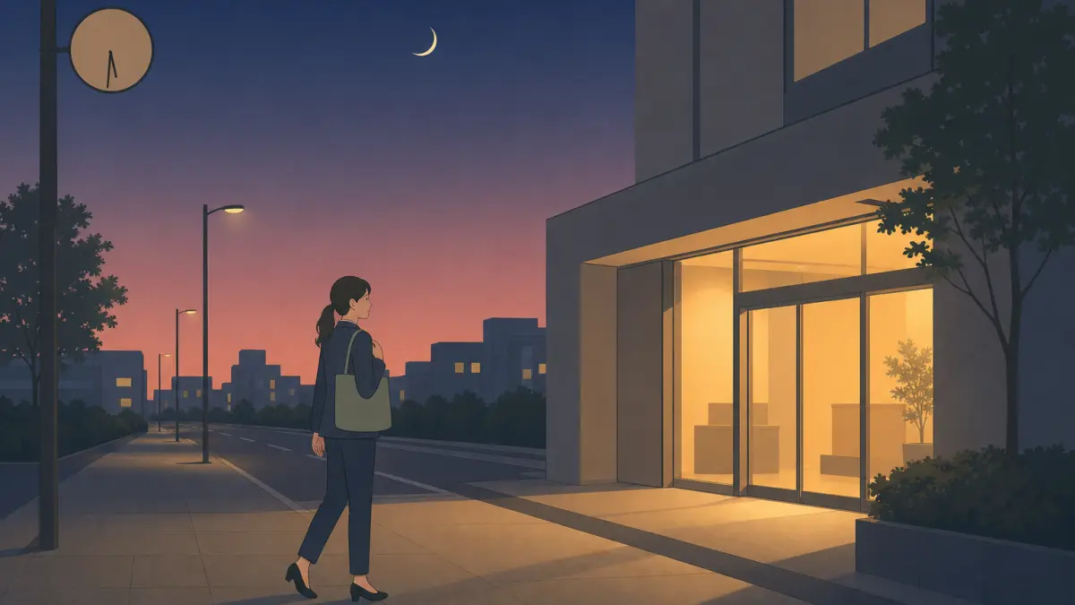 仕事帰りの夕方でも通いやすい歯科医院のイメージイラスト